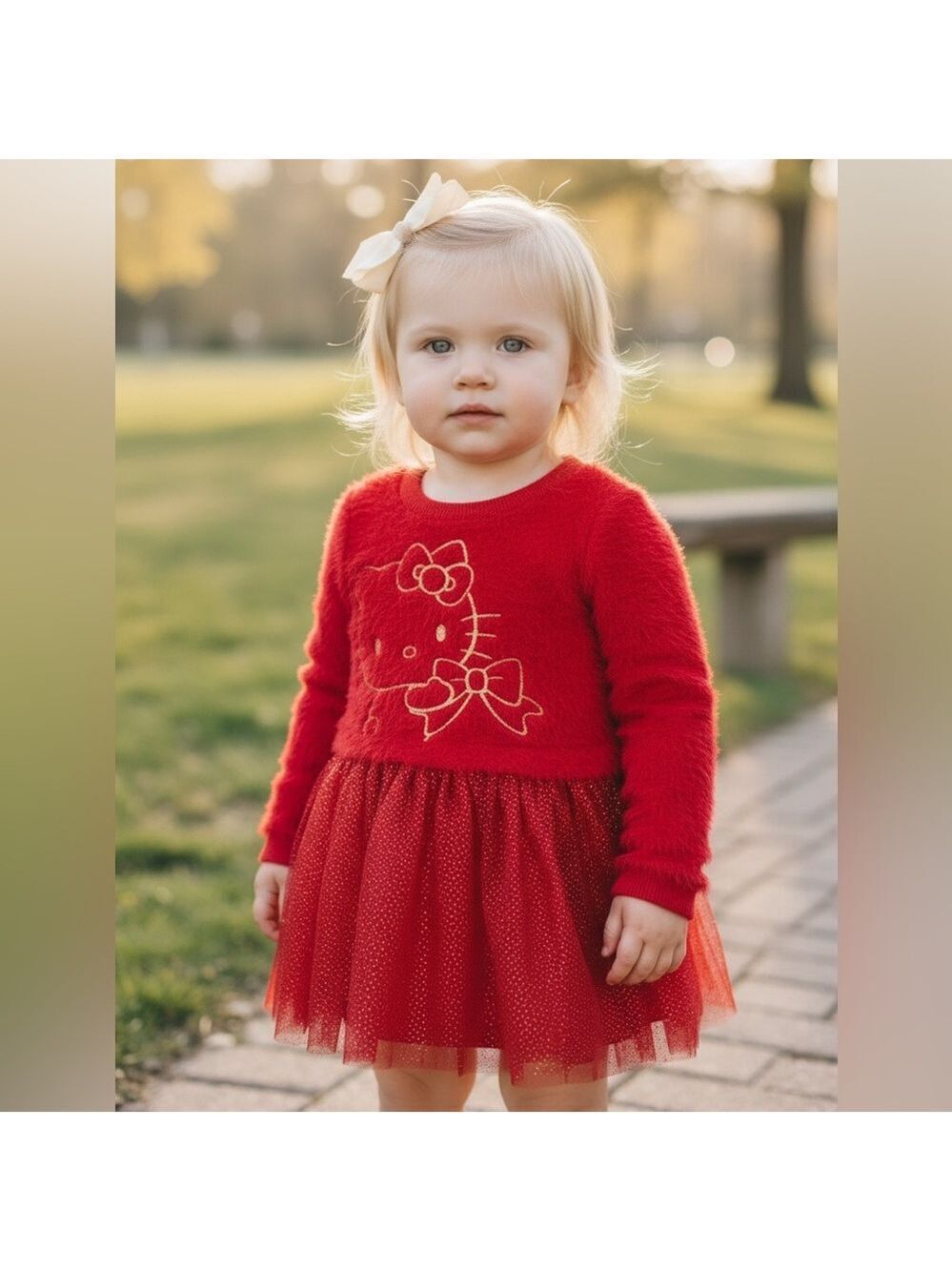 Hello Kitty Red Tutu Sweater Dress Girls 18M Holiday Party - Picture 2 of 14